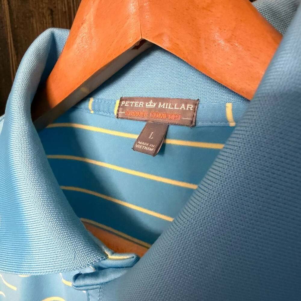 Peter Millar Striped Light Blue Summer Comfort Polo Shirt Size L